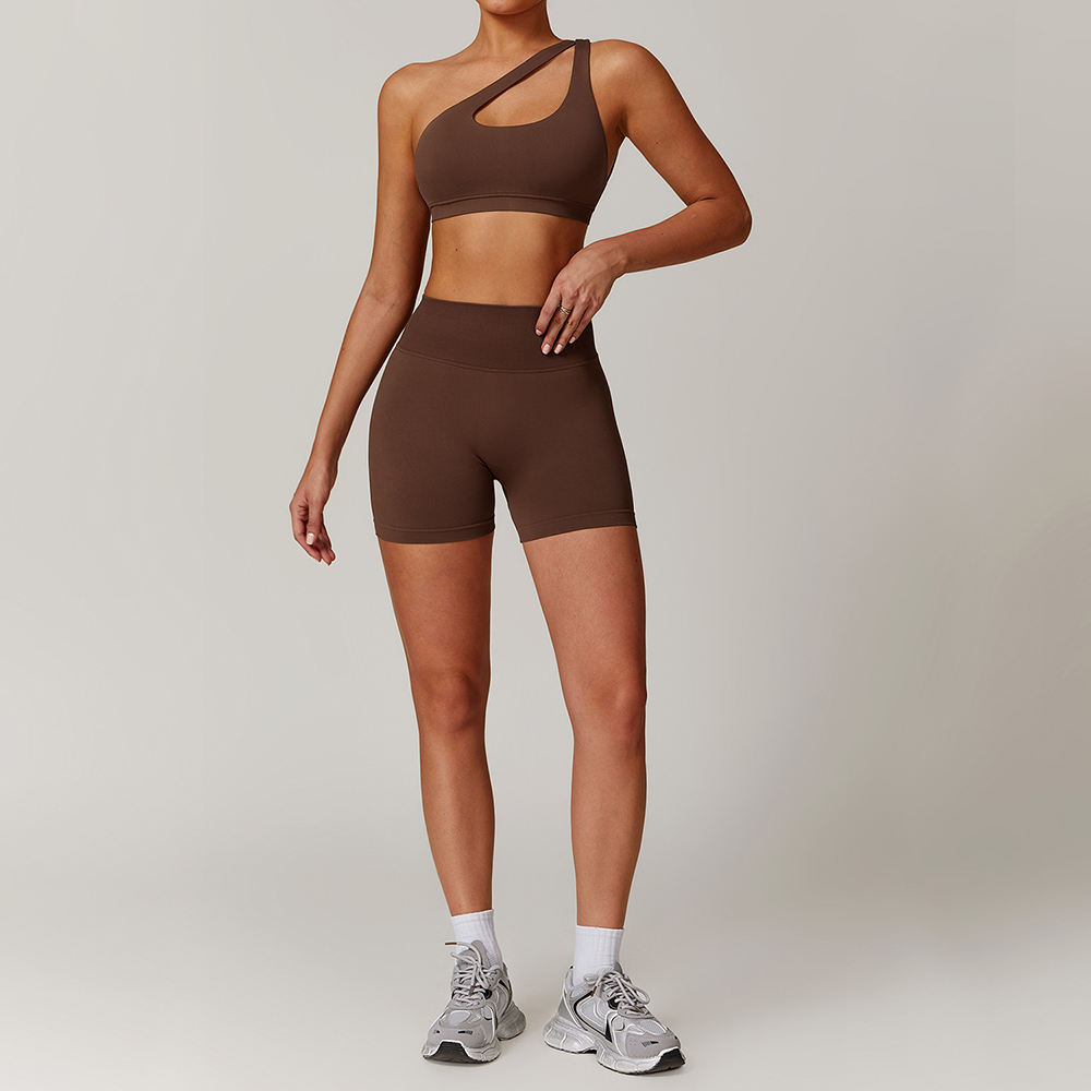 coffee One-shoulder shorts and bra set