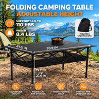 Table de camping pliante rectangulaire AeroMara en métal avec hauteur réglable et sac de rangement pour mobilier d'extérieur en noir