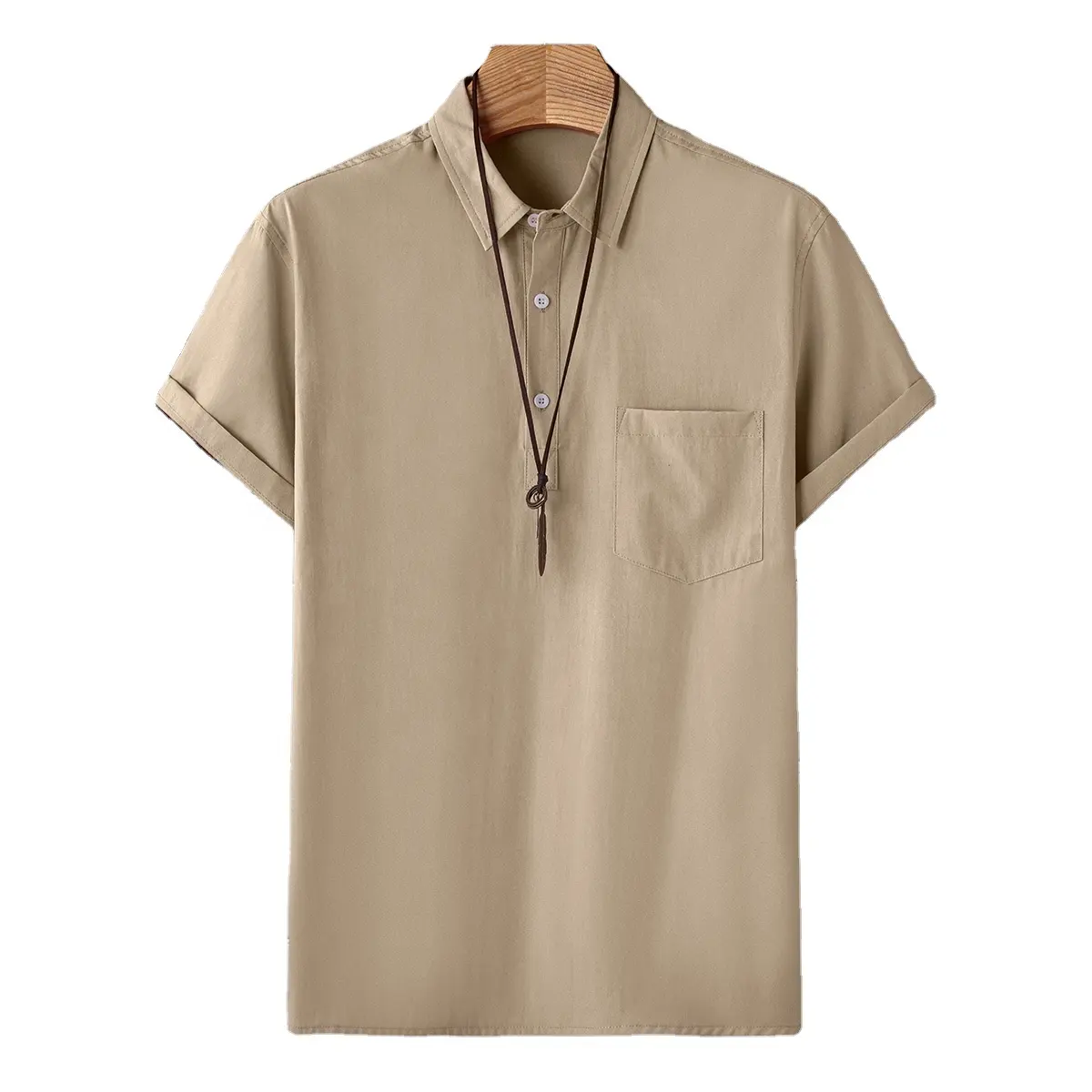 Summer Breathable Casual Half Button Up Pullover Cotton Polyester Custom Logo Ropa Para Hombre Short Sleeve Men Shirts