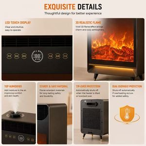 Calentador Eléctrico PTC con Llama 3D, Humidificador, Calentamiento Rápido, Protección Contra Sobrecalentamiento, Calentador de Espacio Independiente para Escritorio y Hogar - Product Image 4