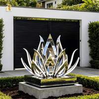 Escultura de Loto Grande en Acero Inoxidable Plateado, Diseño de Arte Moderno Pulido para Jardín, Patio o Villa