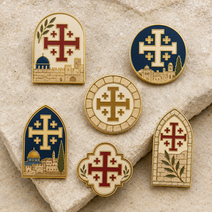 Vente en gros de pin's en émail personnalisés de haute qualité, croix de Jérusalem d'Israël, badge de la Sainte Ville, héritage religieux, pin's de revers en métal pour le <span class=keywords><strong>voyage</strong></span> - Product Image 1