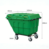 Conteneur à déchets de 400 litres, poubelle extérieure avec double couvercle, camion à ordures sanitaire de 400L avec pédale en métal et 4 roues