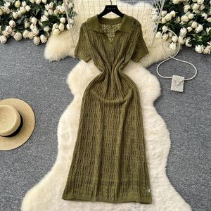 Robe Vintage en Tricot Crocheté Creux pour Femme, Ensemble 2 Pièces Halter Superposé, Tendance Estivale - Product Image 1
