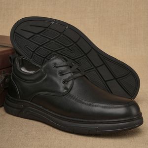 Chaussures habillées en cuir véritable à lacets, bout rond, semelle extérieure en caoutchouc, doublure en peluche isolante, pour l'automne, le bureau et les occasions professionnelles - Product Image 1
