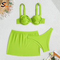 Nouveau bikini 3 pièces sexy à armatures en métal avec anneau en métal et jupe maillot de bain bandeau pour femmes maillot de bain à armatures