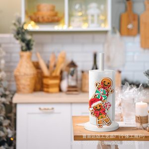 Christmas Gingerbread Man <b>Paper</b> Holder Wooden Countertop <b>Kitchen</b> Decor Festive Tissue Roll Stand - Product Image 2