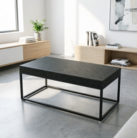 Banc de table basse en cuir vieilli industriel, structure en métal noir, style contemporain pour salon ou bureau