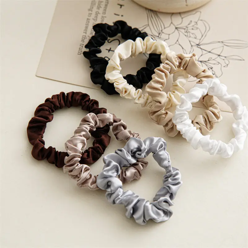 2023 top selling high end solid color satin hair scrunchies for woman custom small size soft silk crunchies hair ties