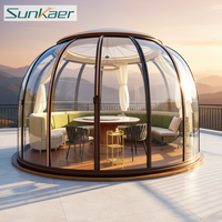 Dôme de glamping en polycarbonate Full House Gazebo, tente de camping isolée à structure géodésique, avec parois en tissu, pour repas en extérieur