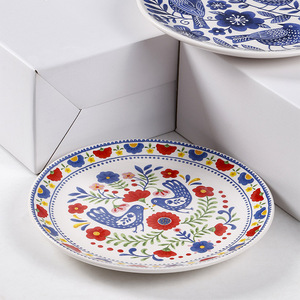 Set of Four Hand-Painted Eco Friendly Ceramic Dinnerware Plates Nordic Design Animal Pattern Home Holiday-Cake Serving Gift <b>Box</b> - Product Image 3