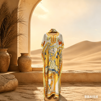 Robe Boubou Africaine Traditionnelle pour Femme, Col en V, Ample et Décontractée, avec Poches et Foulard, Imprimé Rayé, Idéale pour les Vacances, Collection 2026