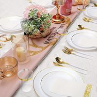 Ensemble de vaisselle jetable en plastique pour fête, assiettes, vaisselle avec bord doré