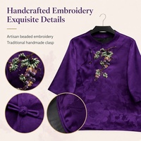 Chemisier en soie Xiangyunsha satinée lourde, broderie Luneville faite main, fermetures à grenouillères florales, élégant, style chinois moderne, haut pour femme mature