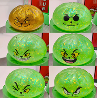 Jouet Squishy Monstre Vert Géant Bao Bun en Gros, Jouet Sensoriel Anti-Stress à Presser avec Paillettes et Emballage Sous Vapeur