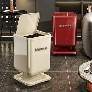 Muming Rectangular Trash Can With Lid Wheeled Push To Open Indoor Waste <b>Bin</b> - Product Image 4