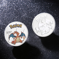 62 Tipos de Monedas Numismáticas Redondas de 4 cm de Pikachu y Eevee de Pokémon, en Oro y Plata Esmaltadas, 1 Unidad por Bolsa de Plástico OPP