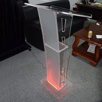 Support de chaire 43.3 "pour acrylique d'église, support de pupitre de podium avec large surface de lecture, pupilles et podiums avec LED multicolore