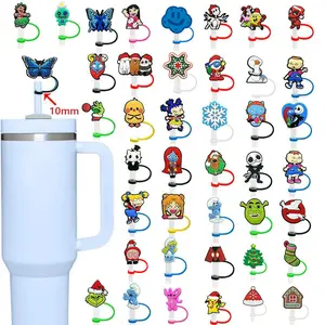 10mm benutzer definierte Silikon wieder verwendbare Halloween Stroh abdeckungen Boogie Mann Kawaii Weihnachten Stroh Charms klassische Cartoon Stroh Topper