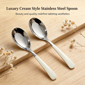 Cuillère <span class=keywords><strong>à</strong></span> dîner en acier inoxydable pour la cuisine domestique, finition miroir, manche crème de luxe, couverts sûrs pour les aliments, approvisionnement en gros - Product Image 1