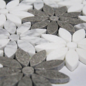Mosaïque de marbre BOTON STONE <span class=keywords><strong>Cinderella</strong></span> Grey Carrara Crystal White Waterjet Sun Flower - Product Image 2