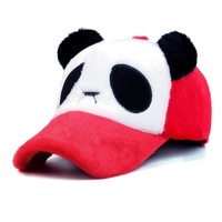 Venta caliente al por mayor 5/6 Panel blanco y negro Panda Faux Fur estilo peludo felpa dibujos animados niños gorra de béisbol con oreja