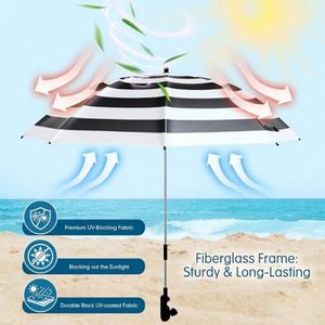 Sombrilla Universal Resistente para Silla de Playa, con 8 Varillas, Resistente al Viento, Desmontable, con Diseño de Rayas, para Uso en Patio - Product Image 3