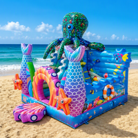 Château gonflable commercial à thème pieuvre avec entrée coquille, pour location de fêtes d'enfants, aire de jeux intérieure en PVC, garantie 3 ans