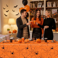 Nappe de table Halloween PE 137*274cm, toile d'araignée, jetable, rectangulaire, imperméable, décorations de fête, fournitures pour dîner