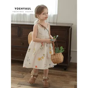 YOEHYAUL LX0022 1-8 Ans Spaghetti Strap Enfant Robes Haute Qualité Casual Floral Enfant Coton Petit 3y Fille Robes Toddler