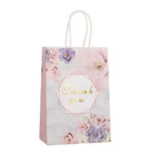 Bolsas de Papel Kraft con Diseño de Flores Marrones Recién Fabricadas, Diseño Personalizado 'Gracias', Laminación, Impresión Digital, Estilo Clásico - Product Image 1