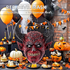 Meilleure vente d'une seule pièce rouge diable Satan corne casques RP matériel Halloween Costume thème fête masques pour Europe Amérique - Product Image 5
