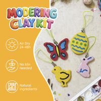 Kit de Pâte à Modeler à Séchage à l'Air Thème Pâques, Kit de Fabrication de Pendentifs et Porte-clés DIY, Non Toxique, Sans Cuisson, Sûr pour les Enfants, Jouet Éducatif, Cadeau pour Enfants 3 ans et plus