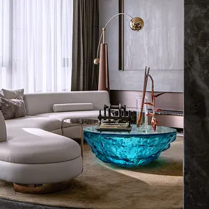 Moderner Stil Luxus blau transparent transparent gestaltete Beistell tisch Wohnzimmer möbel Harz Couch tisch