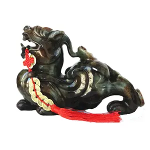Jade Pixiu Green Statue for Home Gift High Quality 20 Cm Gemstone Feng Shui Engraving Figurine Carved China Home Decoration Love