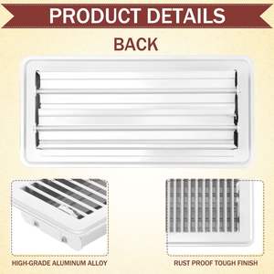 Rejillas de Ventilación de Piso de Metal Blanco Resistentes RHETECH, Acabado Resistente a la Oxidación, Rejilla de Ventilación para Calefacción Doméstica, Compatible con Agua de 230v - Product Image 2