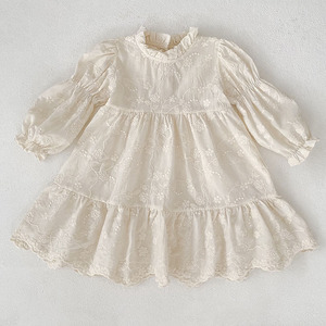 Vestito per Bambine 1-6 Anni con Ricamo Floreale, Colletto Arricciato, Outfit Autunnale in Cotone per Neonate e Bambine, Abito da Principessa - Product Image 2