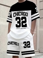 Ensemble décontracté respirant d'été à manches courtes 2 pièces pour homme, thème Chicago, surdimensionné, numéro '32', logo 22, t-shirt et short