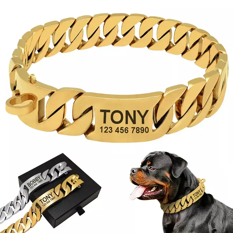 Personalizzato in acciaio inossidabile 18 carati catena cubana targhetta targhetta id link american bully pit bull big dog chain