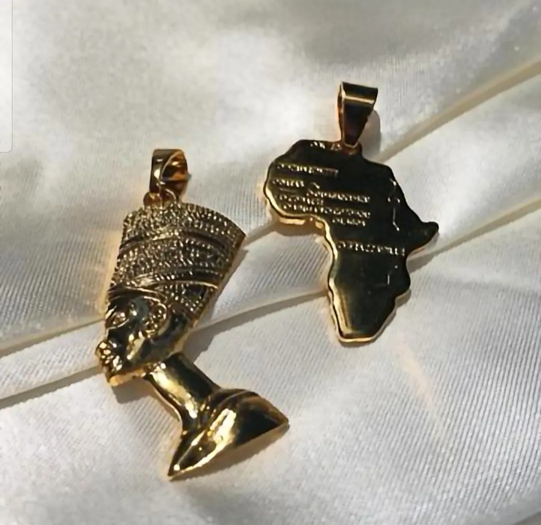Jialin colar homens, jóias africano presente preto ouro banhado à cor colar egípcio rainha pingente nefertiti