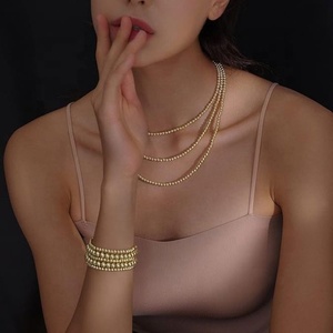 Bracelets extensibles à motifs en perles croisées plaqués or 18 carats, bracelet en perles rondes de 2,5 mm en acier inoxydable élastique pour femmes, bijoux - Product Image 5
