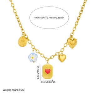 Cross Border Fashion Multi Element Pendant Ceramic Flower Red Heart Square Charm Necklace Everyday Wear - Product Image 4