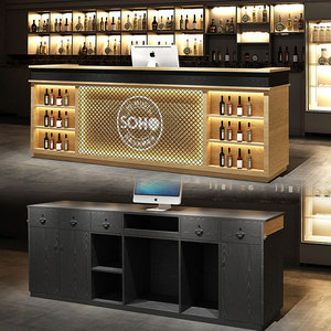 Comptoir de réception style café, finition bois-ciment, bar lumineux LED, salon, hôtel, réception, salon de beauté - Product Image 1