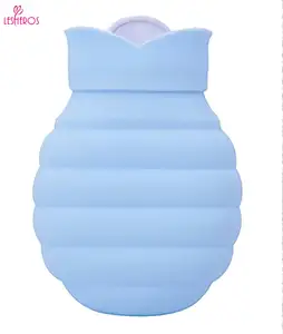 Lesheros 300ml Portable Reusable Silicone Hot Compress Hot Water Bottle Hot Water Bag with Knit Cover