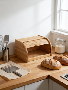 Bamboo Eco-Friendly Multifunctional Bread Box Roll Top <b>Large</b> Capacity Natural Bread <b>Bin</b> Kitchen Countertop Dustproof Storage - Product Image 3