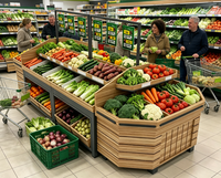 Commerciële houten displayrek met 10 planken voor groenten en fruit, supermarkt fruit- en groentenopslag, displaybalie