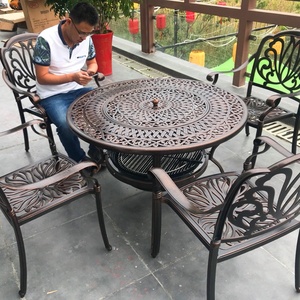 Mesa y Sillas de Aluminio Fundido para Exteriores, Jardín, Patio, Balcón, Terraza, Muebles de Estilo Europeo - Product Image 2