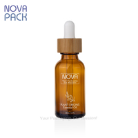 Flacons compte-gouttes en bambou respectueux de l'environnement boston 1oz 2oz 4oz flacon d'huile corporelle en verre ambré flacon d'huile essentielle compte-gouttes en bambou