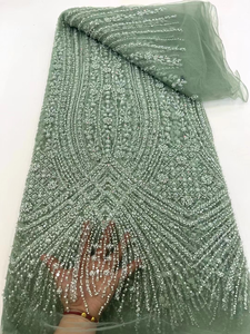 NI.AI Gray Color Luxury Classic Style with Butterfly Design Net <strong>Lace</strong> Embroidered French Pearl Heavy for Wedding Parties LY6186 - Product Image 5