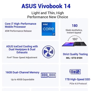 โน้ตบุ๊คสำหรับธุรกิจรุ่นใหม่ Vivobook 14  Intel <span class=keywords><strong>Core</strong></span> <span class=keywords><strong>i7</strong></span>-13620H แรม 16GB DDR5 หน้าจอ 2.5K  SSD 1TB  Windows 11 Home ภาษาอังกฤษ - Product Image 4